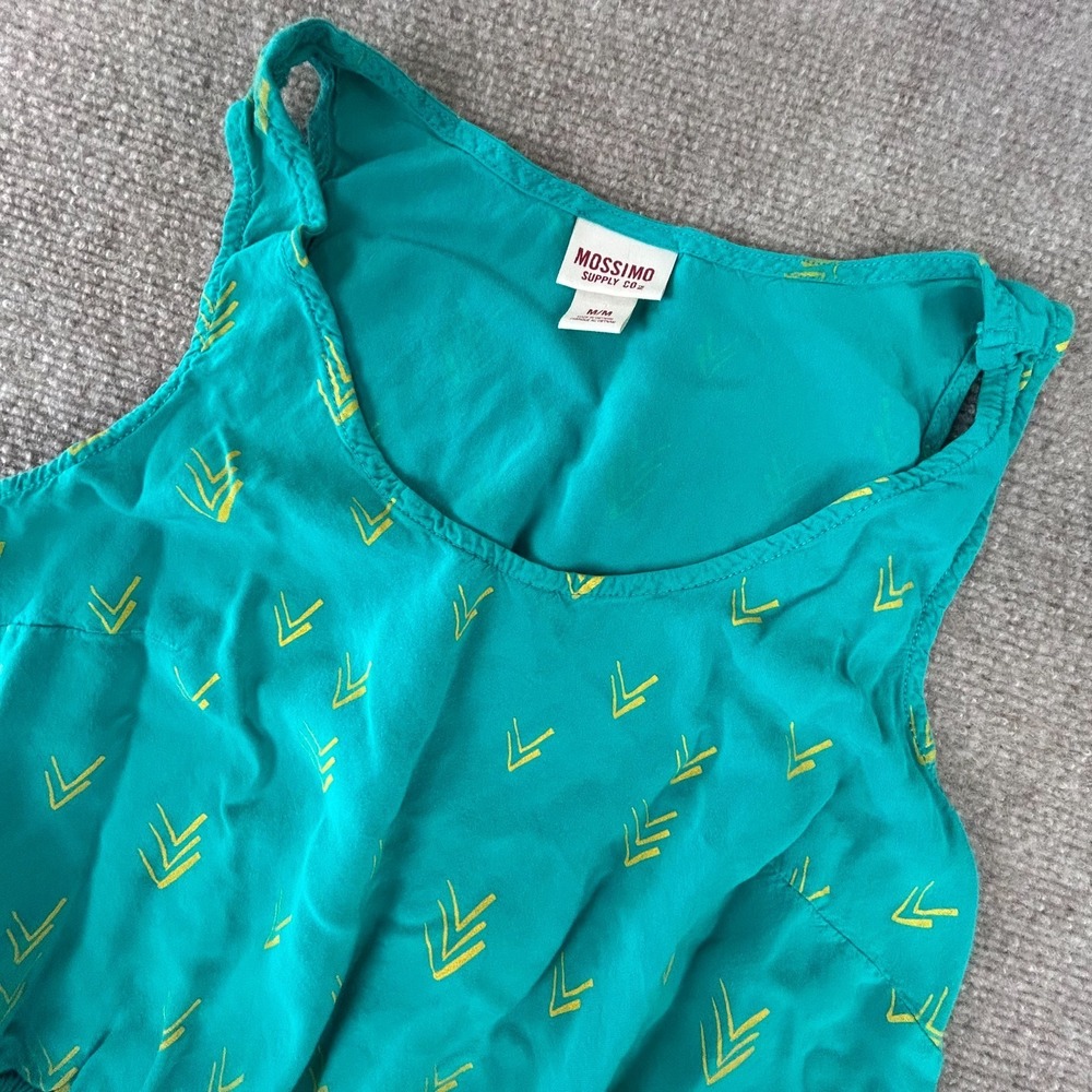 Mossimo Mini Dress Womens Medium Turquoise Chevron Cut Out Back Pleat Sleeveless